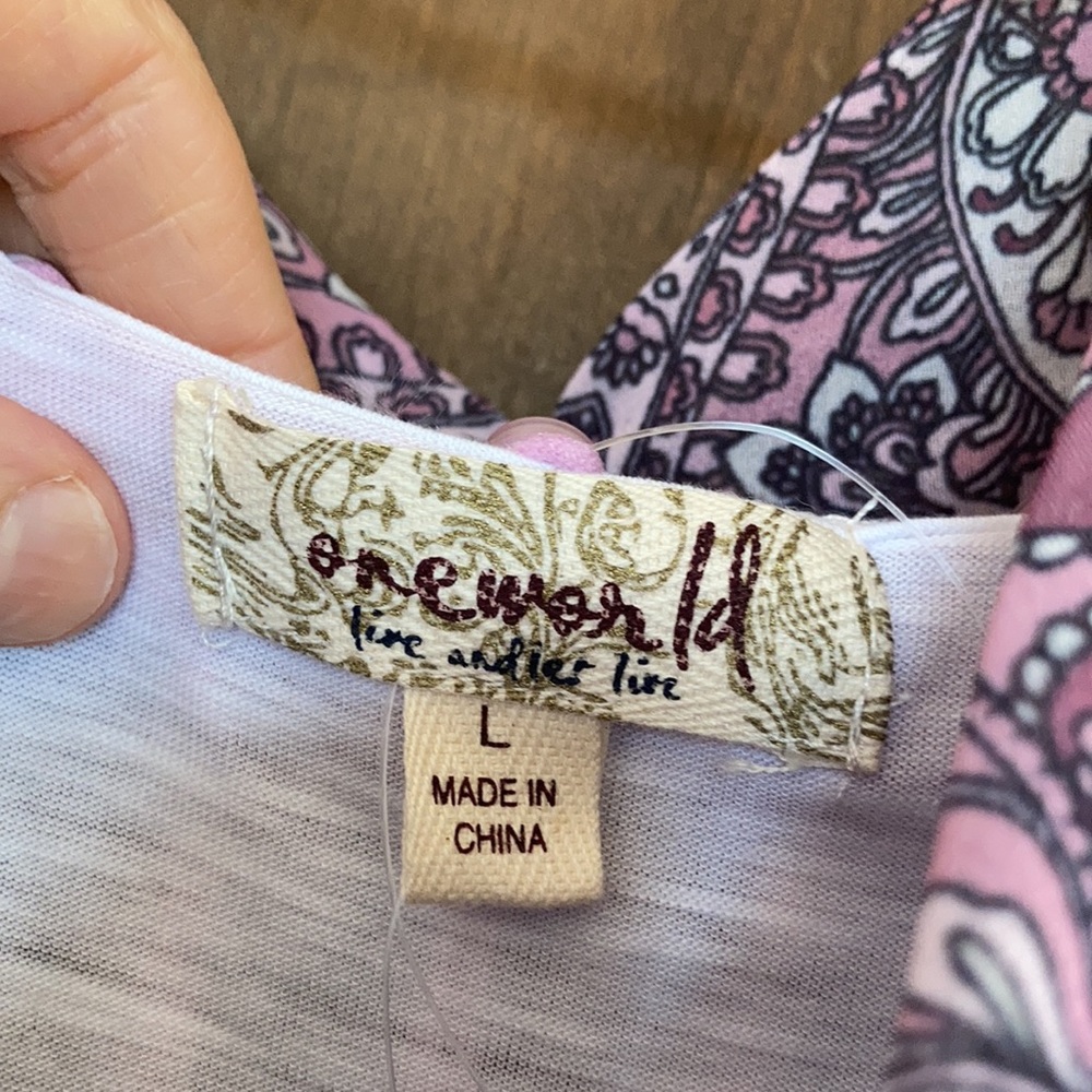 One World top mauve ombre w boho print at bottom & matching scarf L - Picture 12 of 17